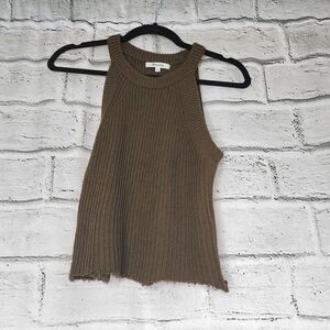 Madewell Valley Sweater Tank Ribbed Solid Brown Raw Hem Womens Size XS